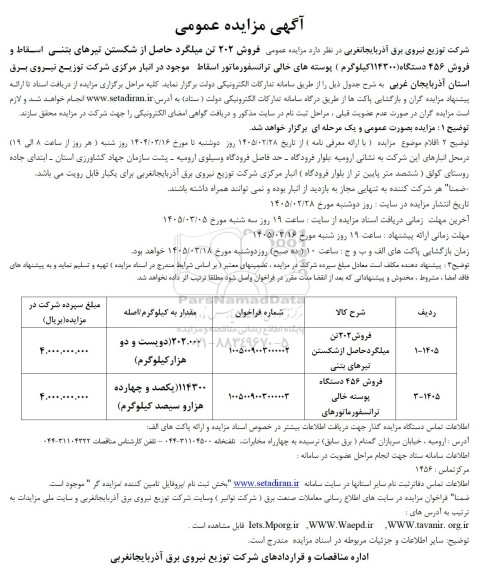 مزایده عمومی فروش 202 تن میلگرد و....