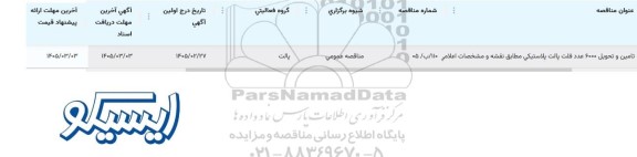 مناقصه تامین و تحویل 6000 عدد فلت پالت پلاستیکی