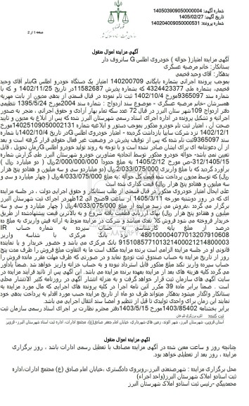 مزایده امتیاز ( حواله ) خودروی اطلس سانروف دار