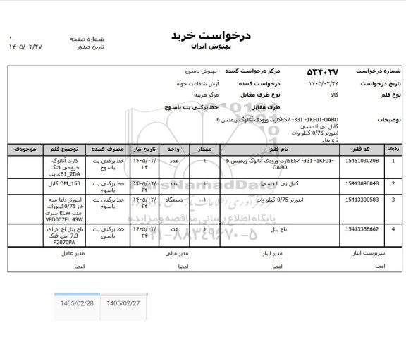 استعلام کارت ورودی آنالوگ زیمنس....