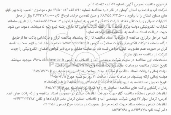 مناقصه نصب و تجهيز تابلو های سطح استان