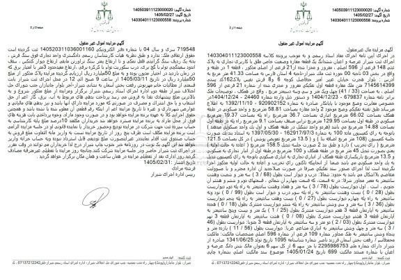 مزایده ششدانگ یک قطعه مغازه با کاربری تجاری پلاک ثبتی 148 فرعی از 596 اصلی به مساحت 41.33 مترمربع