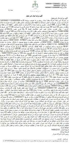 مزایده ششدانگ یک قطعه مغازه با کاربری تجاری به پلاک ثبتی 149 فرعی از 596 اصلی
