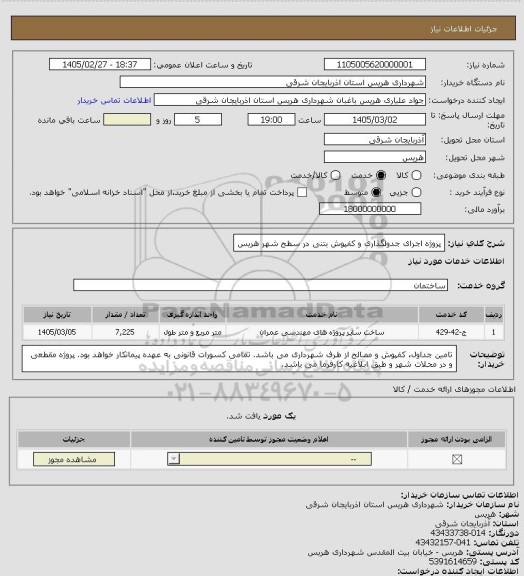 استعلام پروژه اجرای جدولگذاری و کفپوش بتنی در سطح شهر هریس