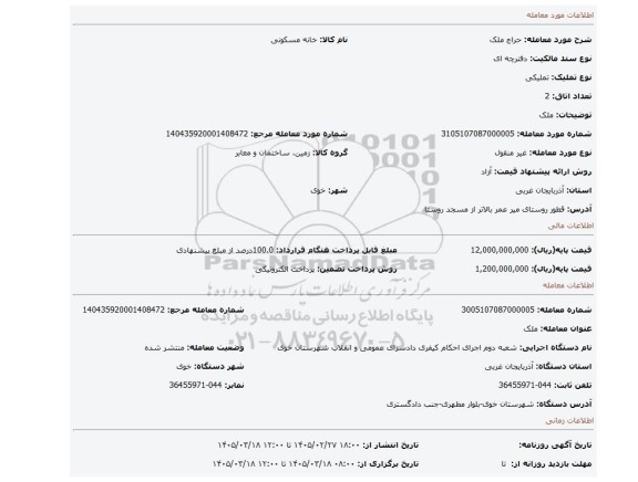 مزایده، ملک