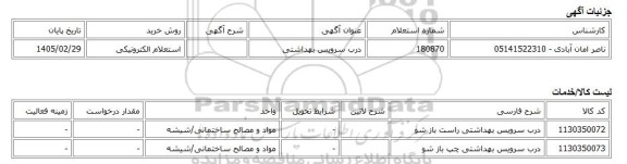 استعلام الکترونیکی، درب سرویس بهداشتی