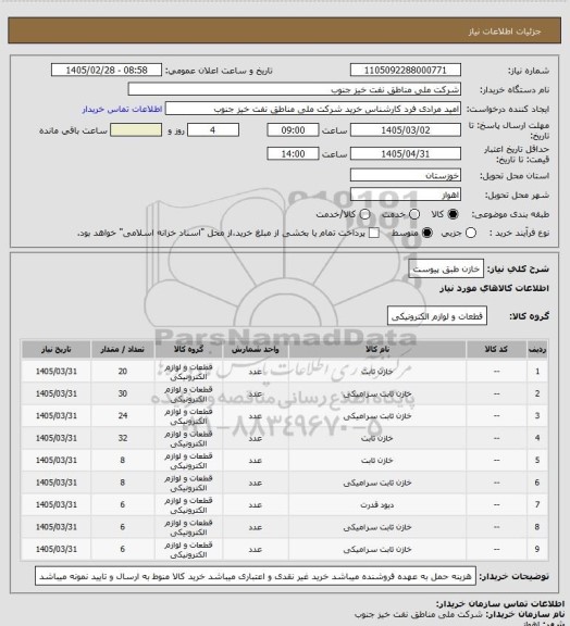 استعلام خازن طبق پیوست