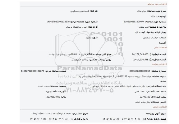 مزایده، ملک