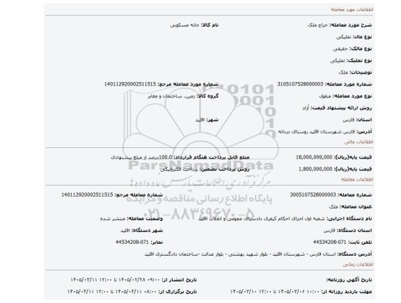 مزایده، ملک