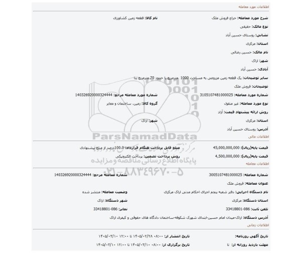 مزایده، فروش ملک