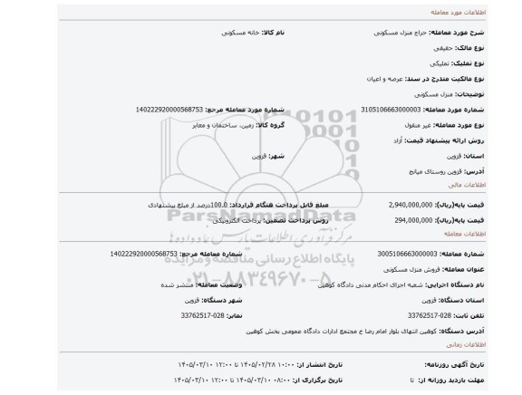 مزایده، منزل مسکونی