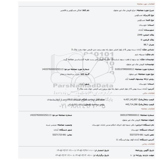 مزایده، فروش مال غیر منقول