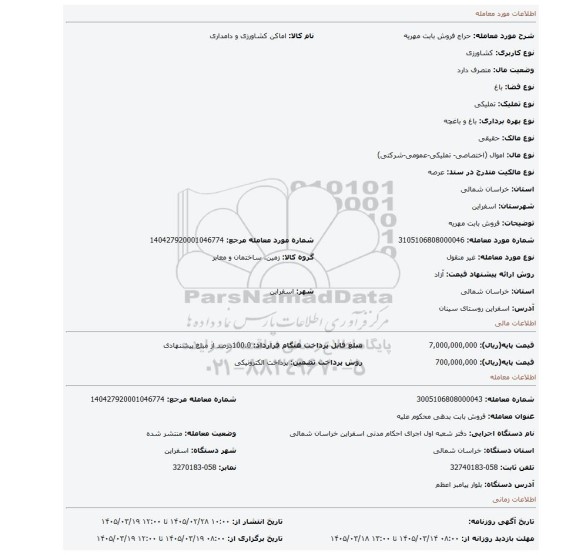 مزایده، فروش بابت مهریه
