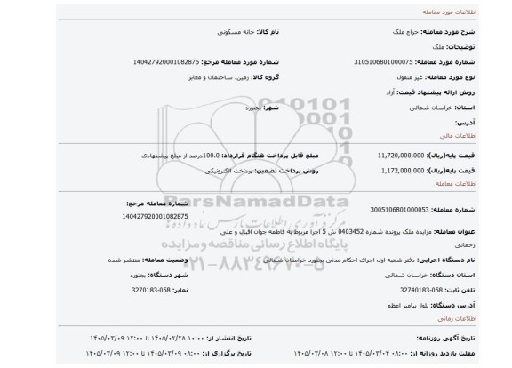 مزایده، ملک