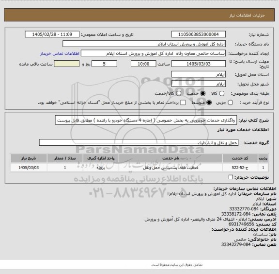 استعلام واگذاری خدمات خودرویی به بخش خصوصی ( اجاره 4 دستگاه خودرو با راننده ) مطابق فایل پیوست
