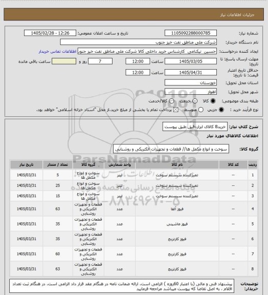 استعلام خرید8 کالای ابزاردقیق طبق پیوست