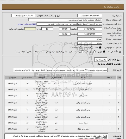 استعلام لوازم چاه ارت