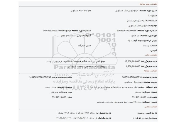 مزایده، فروش ملک مسکونی