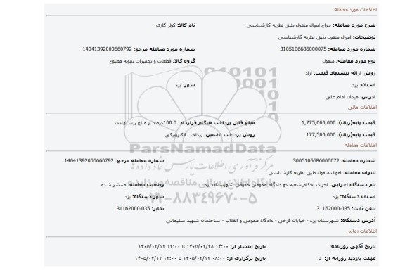 مزایده، اموال منقول طبق نظریه کارشناسی