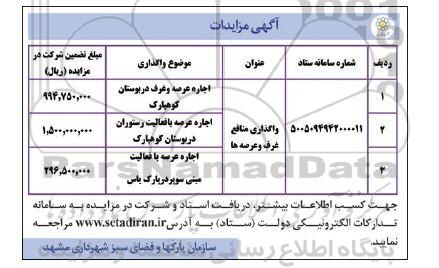 مزایده واگذاری منافع غرفه و عرصه ها