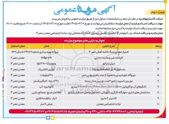 مزایده فروش امتیاز معدن سنگ لاشه آهکی.... - نوبت دوم