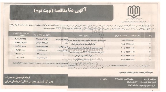 مناقصه اجرای زیرسازی بتنی چمن مصنوعی،جدول کشی و حصارکشی مدارس....- نوبت دوم