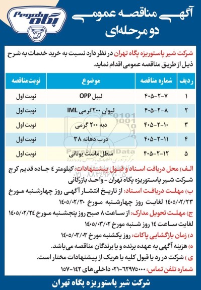 مناقصه عمومی خرید خدمات، لیبل OPP...