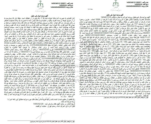 میزان ششدانگ عمارت وضعیت خاص طلق با کاربری به پلاک ثبتی 2 فرعی از 5899 اصلی