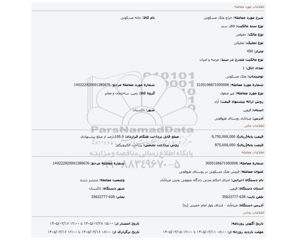 مزایده، ملک مسکونی