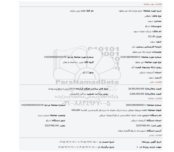 مزایده، مزایده مال غیر منقول