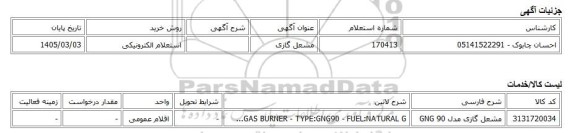 استعلام الکترونیکی، مشعل گازی