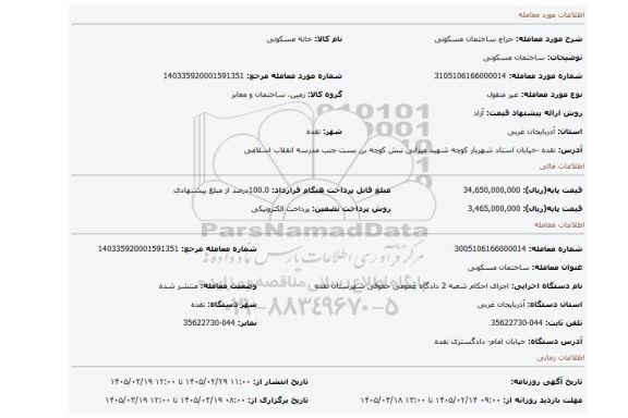 مزایده، ساختمان مسکونی