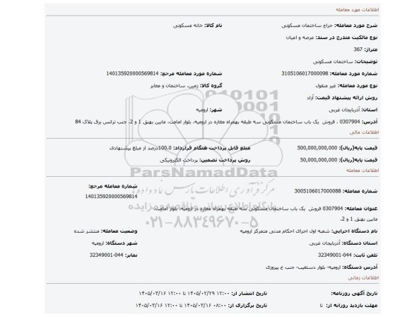 مزایده، ساختمان مسکونی