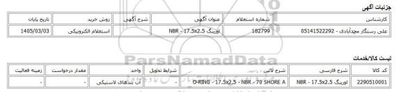 استعلام الکترونیکی، اورینگ NBR - 17.5x2.5