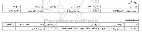 استعلام الکترونیکی، شیر توپی رزوه ای