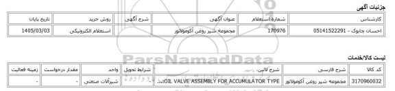 استعلام الکترونیکی، مجموعه شیر روغن آکومولاتور