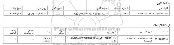 استعلام الکترونیکی، شیر سولونوئیدی راه دهنده هیدرولیک
