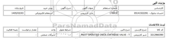 استعلام الکترونیکی، شیر کارتریجی