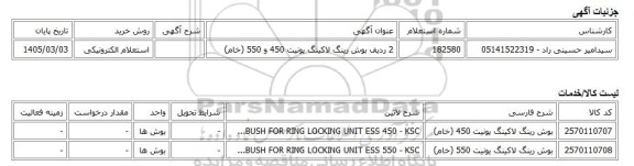 استعلام الکترونیکی، 2 ردیف بوش رینگ لاکینگ یونیت 450 و 550 (خام)