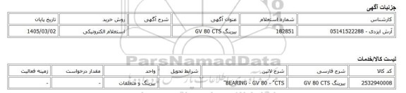 استعلام الکترونیکی، بیرینگ GV 80 CTS