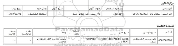 استعلام الکترونیکی، کاور سینی کابل مطابق شکل