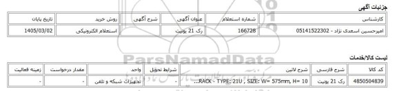 استعلام الکترونیکی، رک 21 یونیت