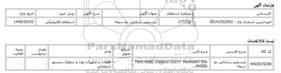 استعلام الکترونیکی، ترنسمیتر رسانایی دو سیمه