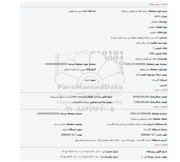 مزایده، ملک مسکونی و تجاری