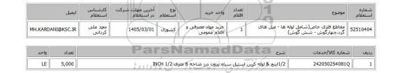 استعلام مقاطع فلزی خاص(شامل لوله ها - میل های گرد،چهارگوش - شش گوش)