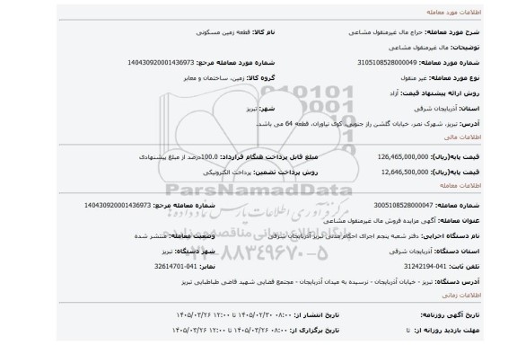 مزایده،  مال غیرمنقول مشاعی