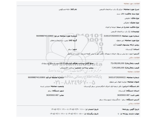مزایده، یک باب ساختمان قدیمی