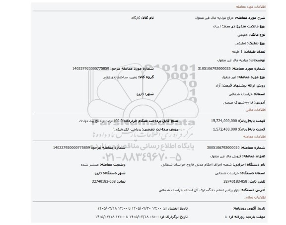 مزایده، مزادیه مال غیر منقول