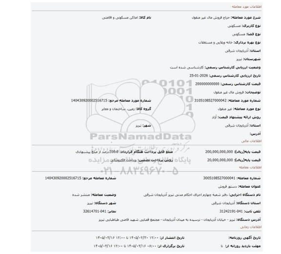 مزایده، فروش مال غیر منقول