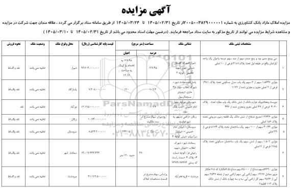 مزایده فروش املاک مازاد